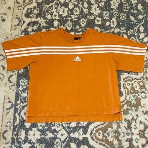 Adidas Orange Short Sleeve Tee with Classic Stripes